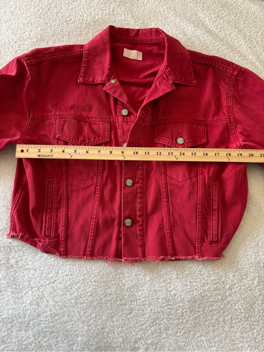 Boyish Red Cropped Button-Front Jean Jacket - Picture 6 of 15